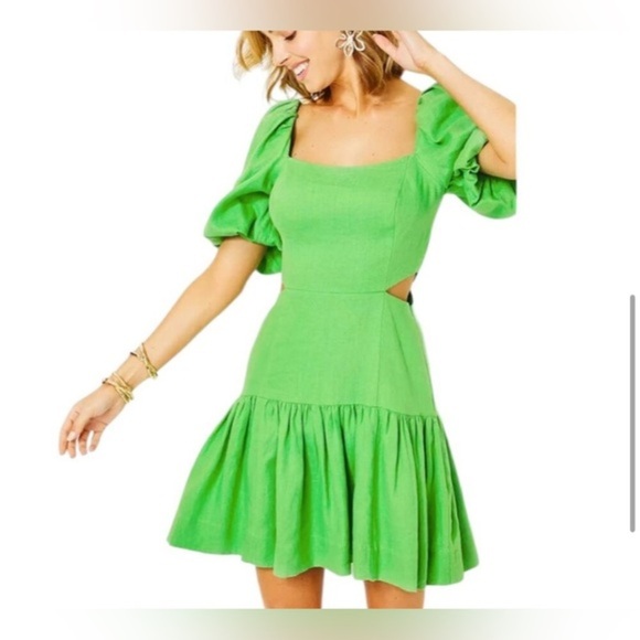 NWT Lilly Pulitzer Kylanne Balloon
Sleeve Linen Mini Dress in Gecko Green - 16 - Picture 4 of 17